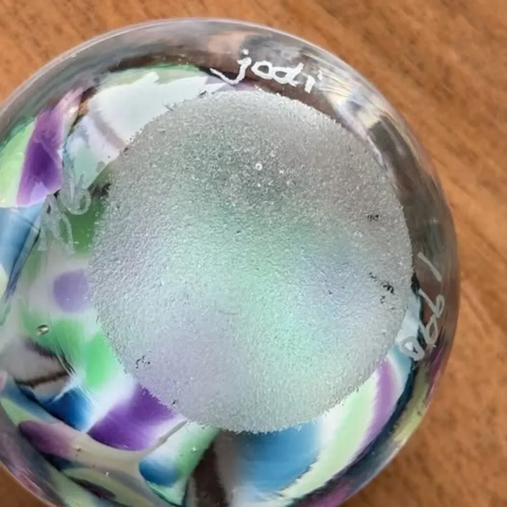 Signed Jodi Bove Hand Blown Art Glass Floral Paperweight 2” Rare Vintage